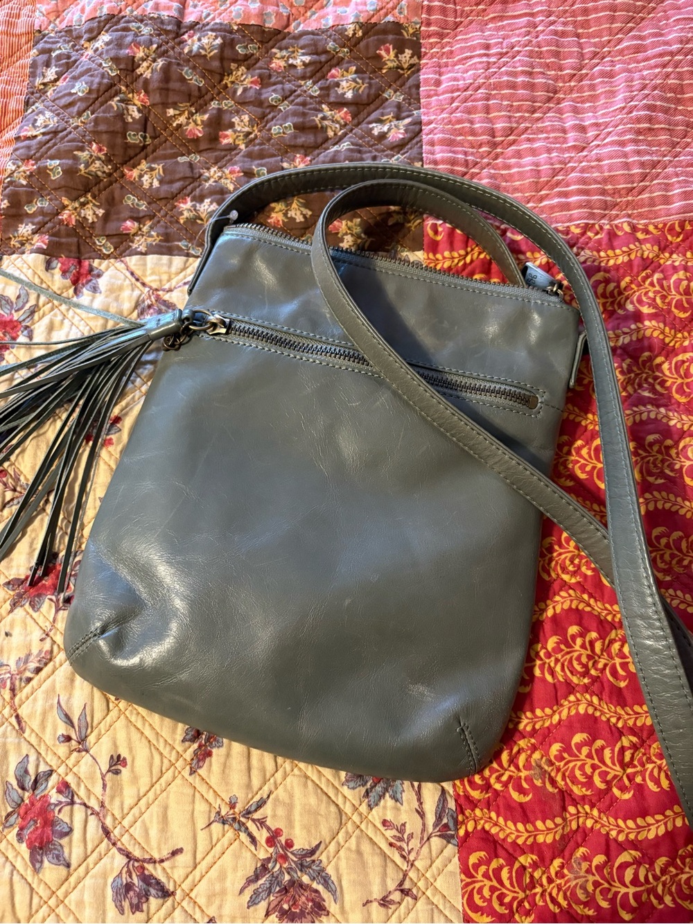 HOBO International Olive Green Genuine Leather Crossbody Bag Tassel Purse